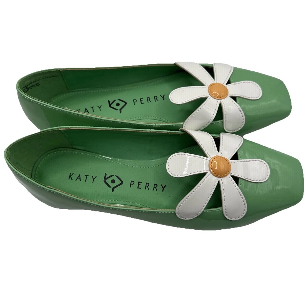 NWOB‎ Katy Perry Evie Green W/White Daisy Ballet Flats Shoes Size 5 - Picture 2 of 5